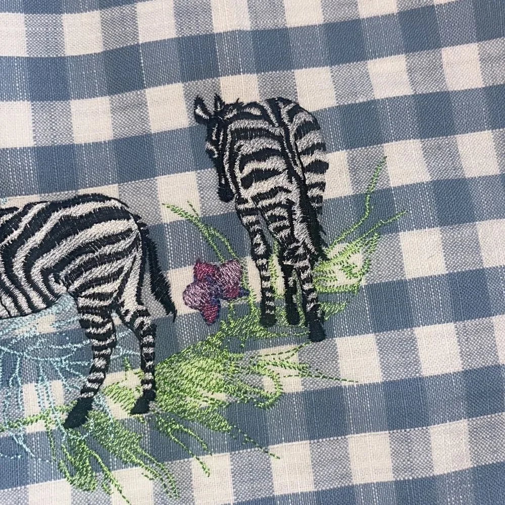 Set of two Blue Checkered Gingham Placement with Ruffles & Embroidery- 19”/14.5”